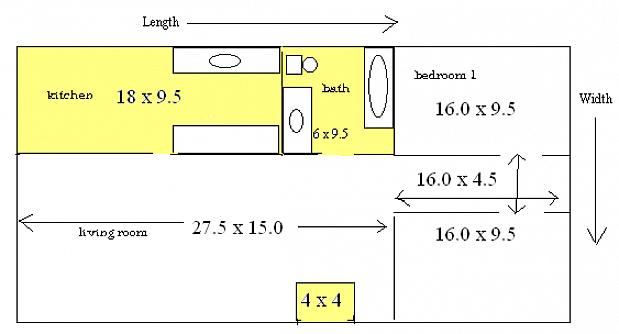 מדוד את החלק הארוך של ה- L כחדר אחד ואת החלק הקצר של ה- L כחדר אחר