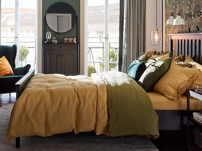רעיון חדר שינה מודרני חום, כחול וצהוב